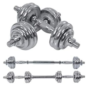 15kg Adjustable Chrome Dumbbell Set With Straight Barbell WITH NO CARRY CASE