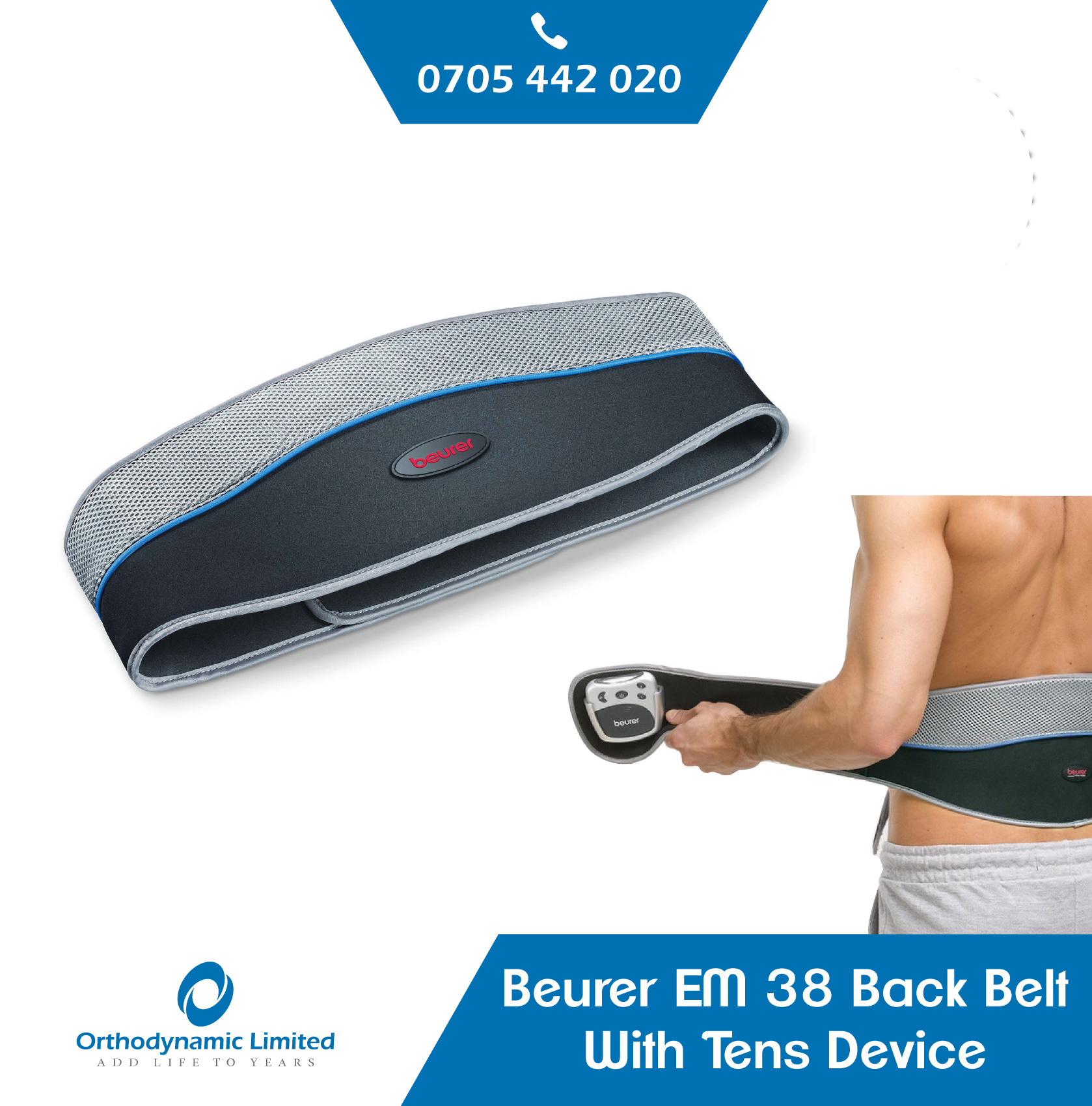 Beurer EM 38 Back Belt With Tens Device - Orthodynamic - 0705442020