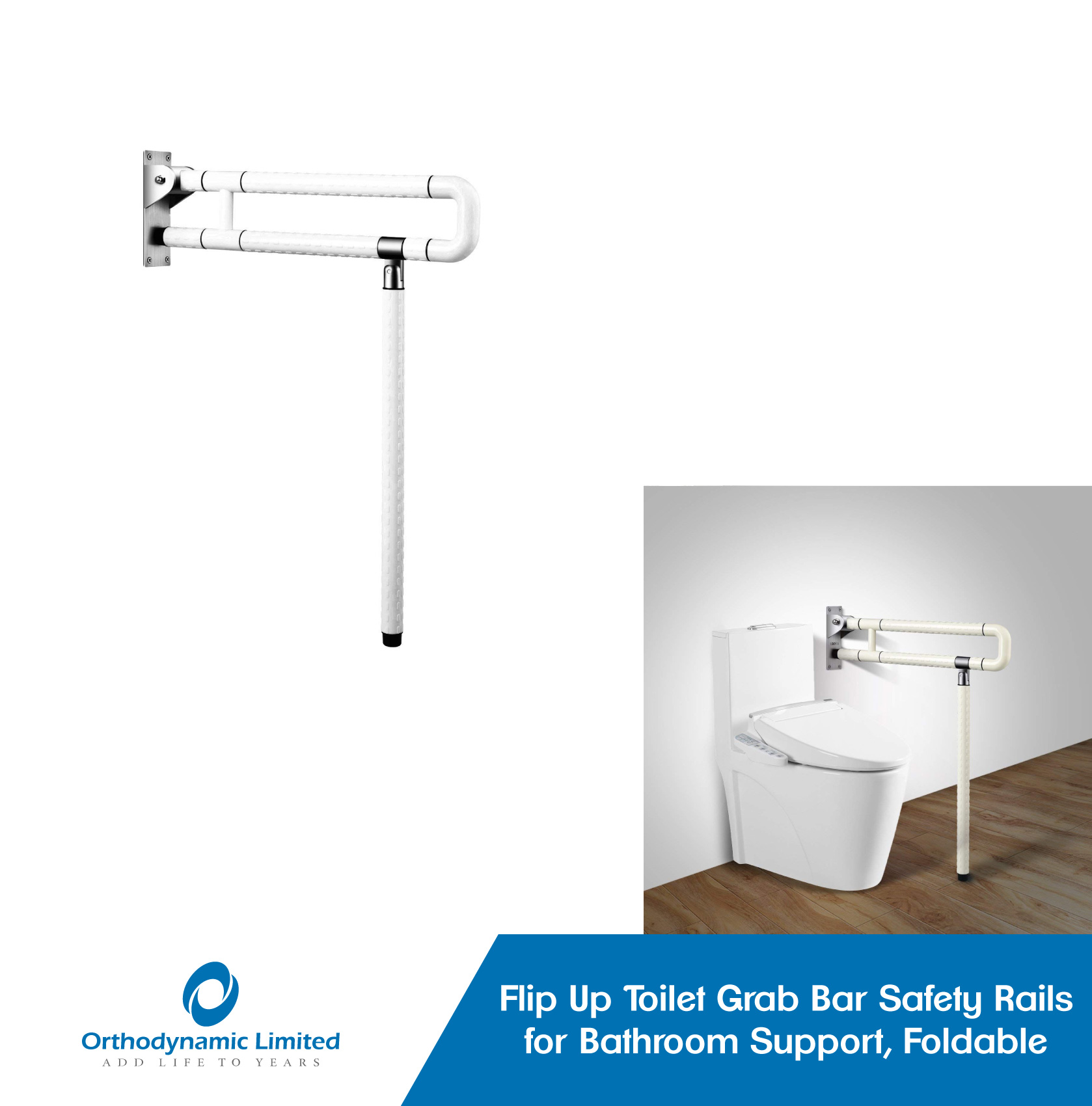 Foldable Flip toilet grab bar safety rail for bathroom support