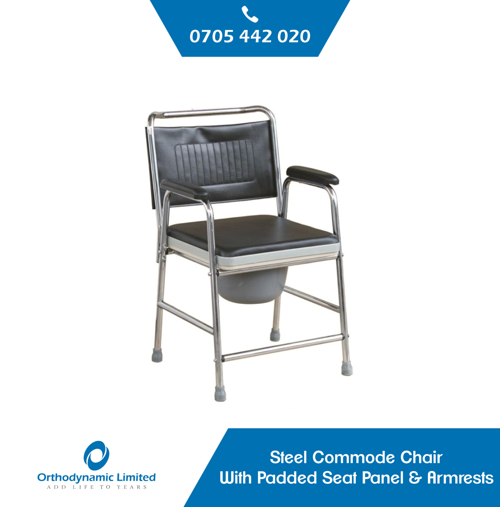 steel commode chair with padded seat panel